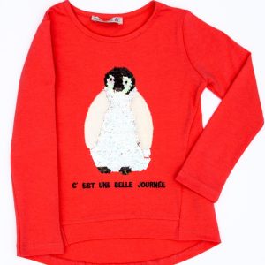 Wholesale Coral blouse for girl with penguin