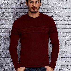 Wholesale Burgundy sweater for men with a modular in ethnic patterns