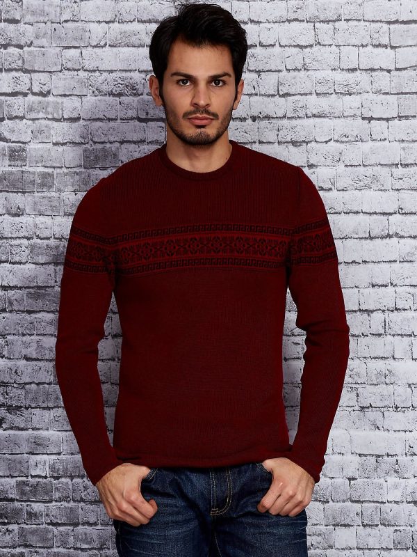 Wholesale Burgundy sweater for men with a modular in ethnic patterns