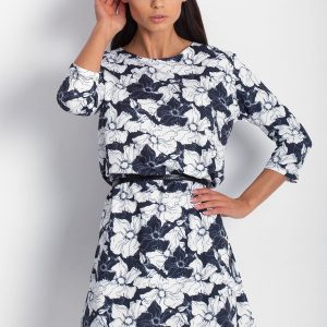 Wholesale Navy blue dress with large white flowers