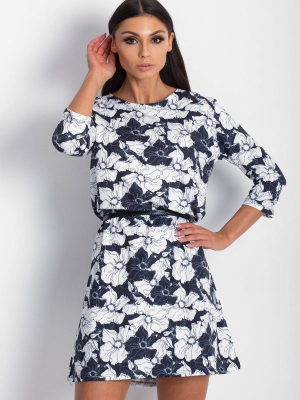 Wholesale Navy blue dress with large white flowers