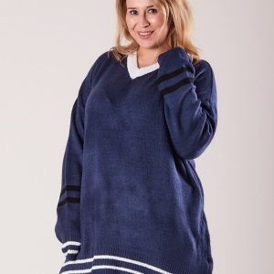 Wholesale Blue V-neck sweater PLUS SIZE