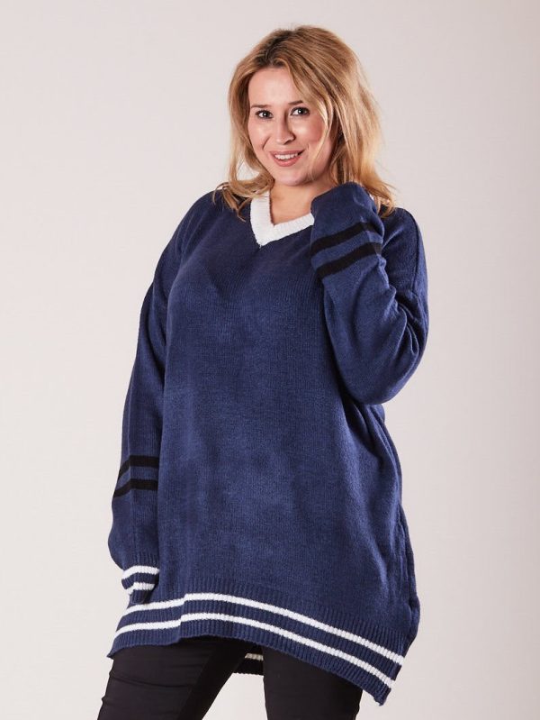 Wholesale Blue V-neck sweater PLUS SIZE