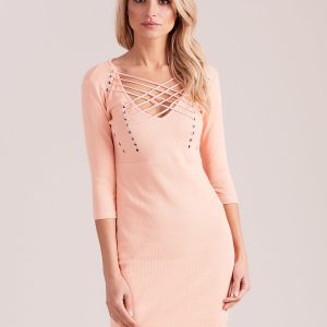 Wholesale Peach Lace Up Stripe Dress