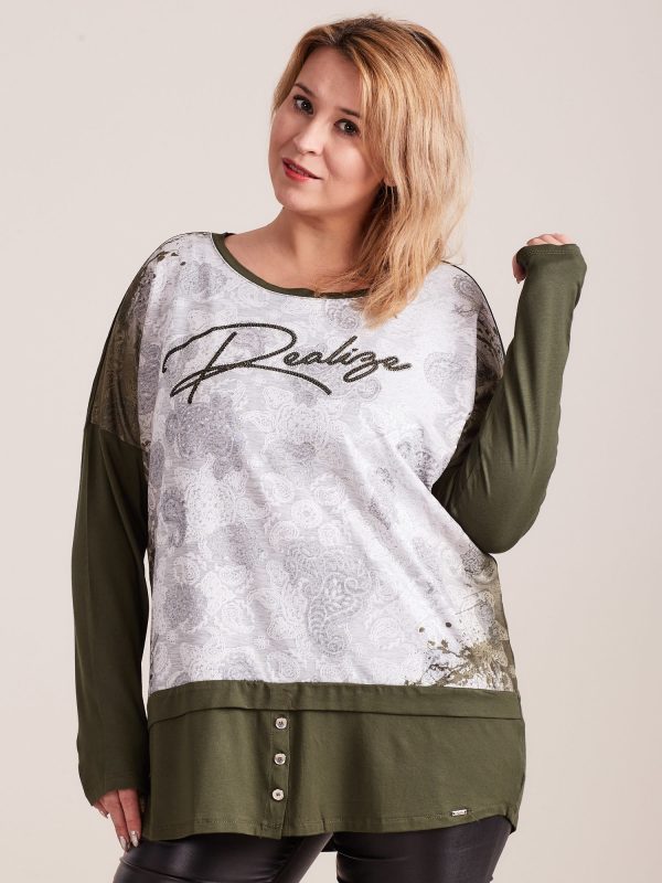 Wholesale Khaki-grey blouse with lace print PLUS SIZE