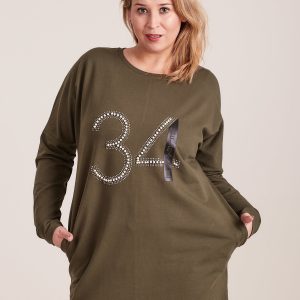 Wholesale Khaki sweatshirt tunic with plus size applique