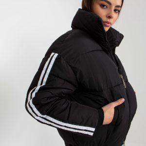 Wholesale Black quilted winter jacket with stripes