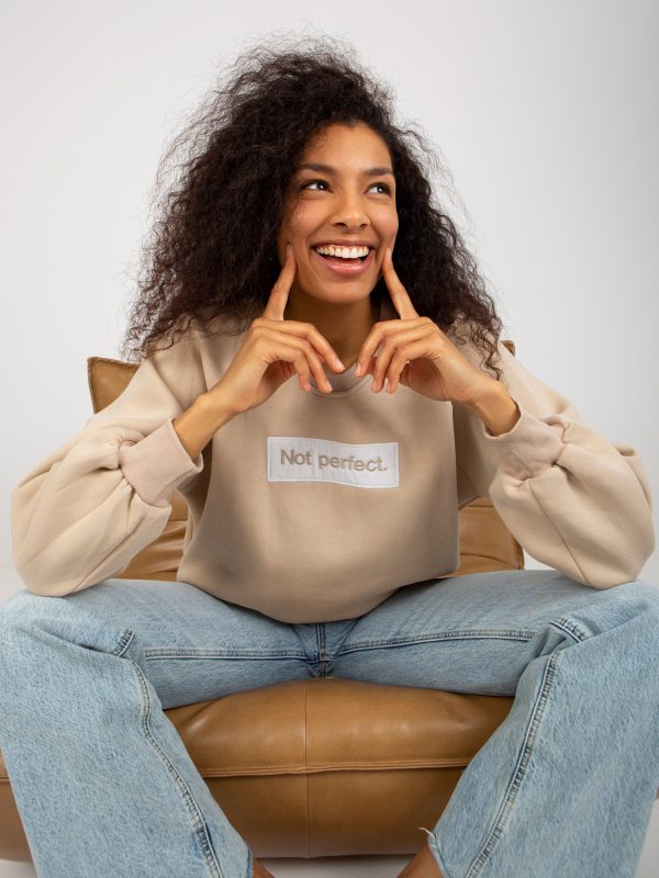 Wholesale Beige hoodless sweatshirt with Tracy inscription