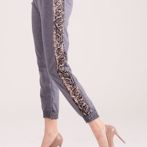 Wholesale Dark grey sweatpants with leopard stripe