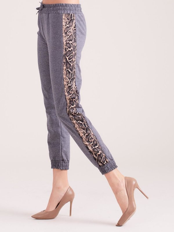 Wholesale Dark grey sweatpants with leopard stripe