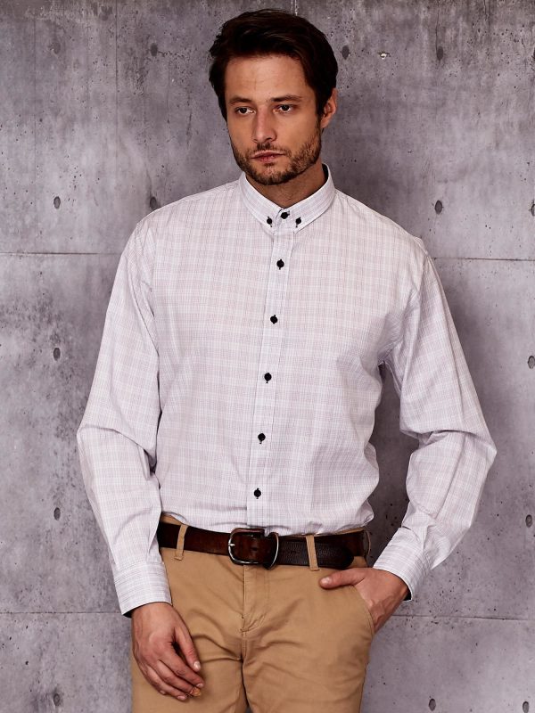 Wholesale Men's shirt white with delicate checkered PLUS SIZE