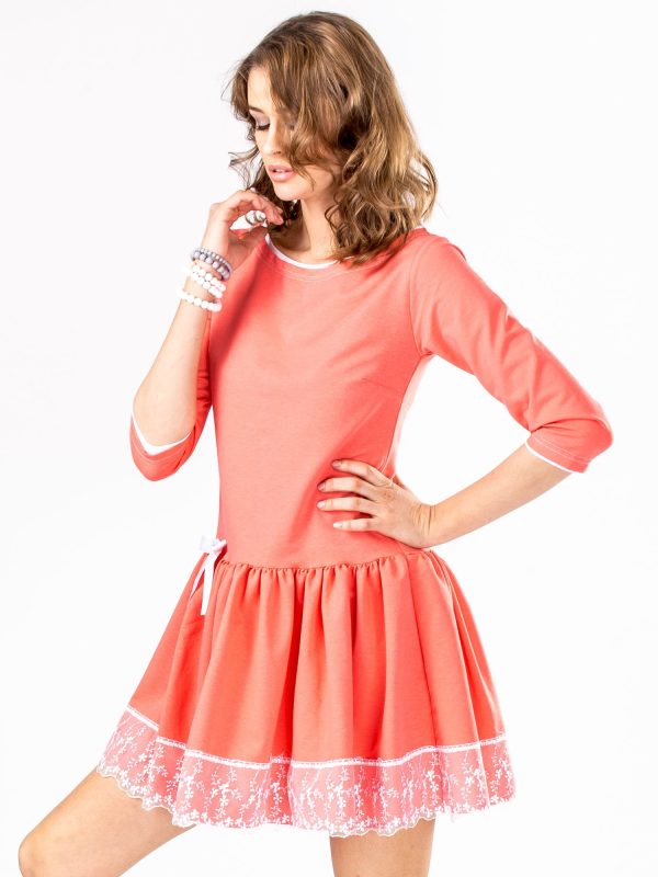 Wholesale Coral dress with bow and wide flounce