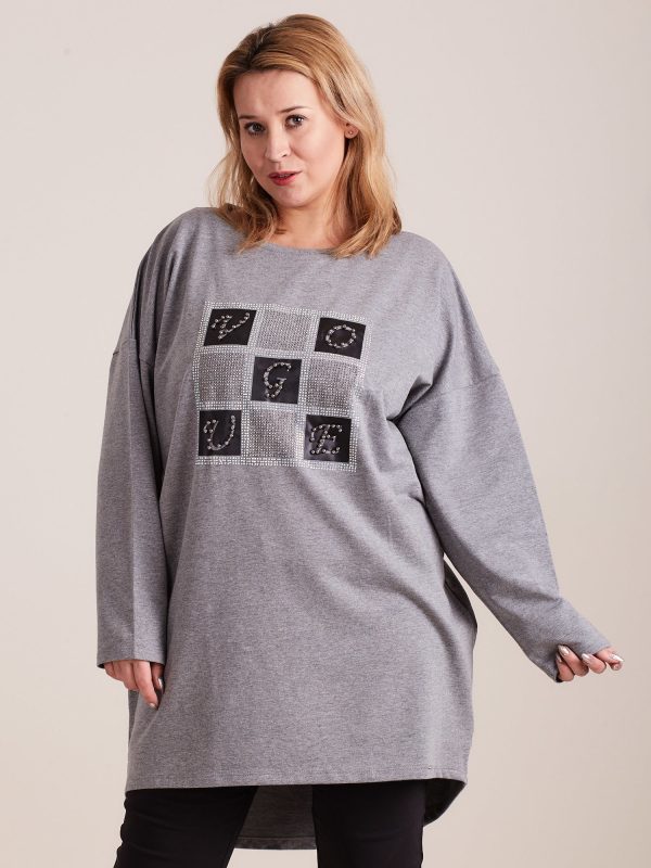 Wholesale Gray tunic with plus size applique