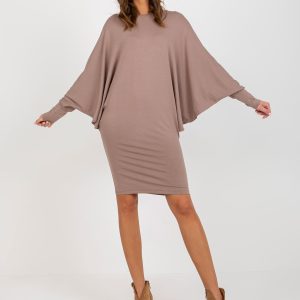 Wholesale Dark Beige Round Neck Bat Dress