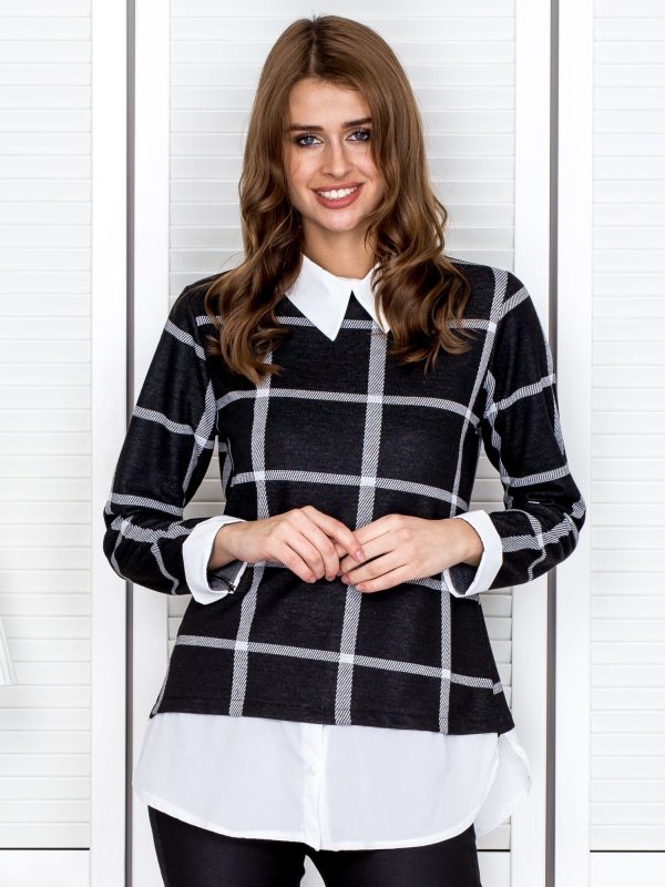 Wholesale Black Modular Plaid Blouse