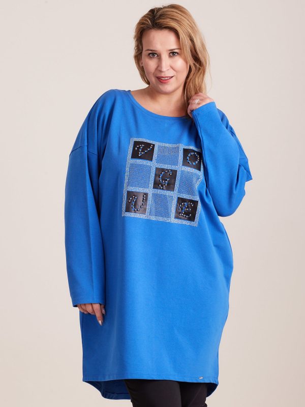 Wholesale Blue tunic with plus size applique