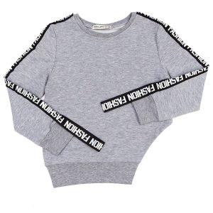 Wholesale Light gray asymmetrical children's sweatshirt with tape