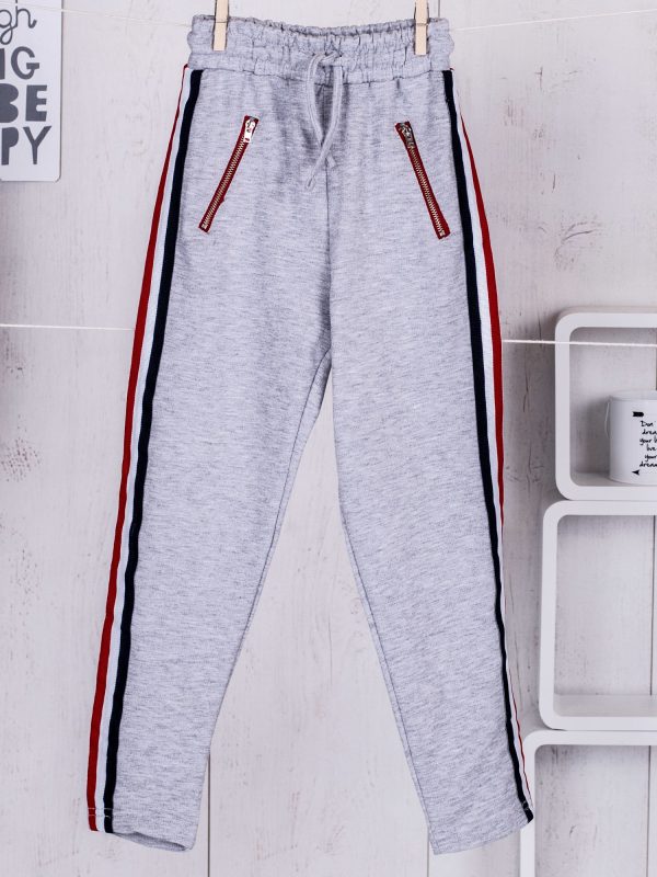 Wholesale Grey sweatpants for girl with tricolor tape