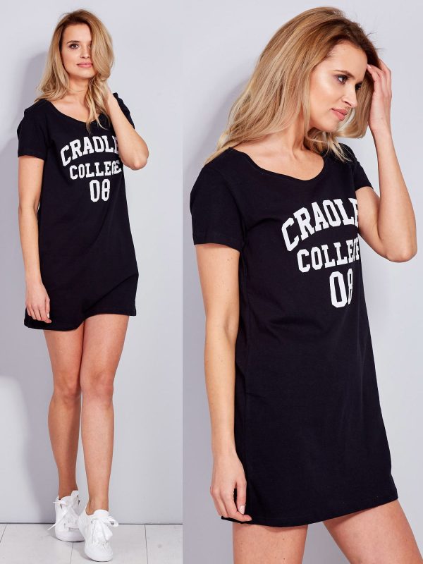 Wholesale Black cotton dress with college lettering