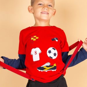 Wholesale Cotton red blouse for boy with sports stripes