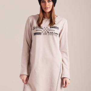 Wholesale Beige sweatshirt dress with applique