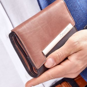 Wholesale Black and brown men's wallet with decorative clasp