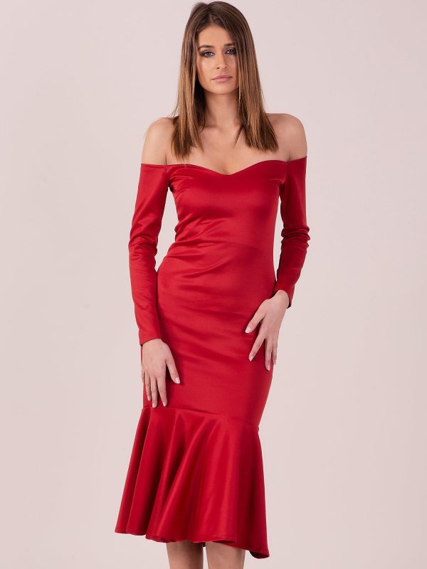 Wholesale Red dress with wide flounce at the bottom