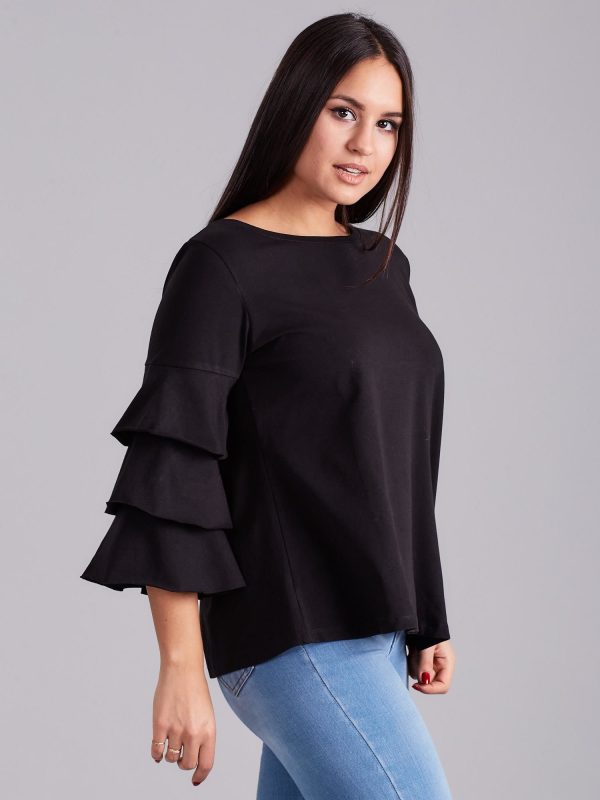 Wholesale Black blouse with decorative sleeves