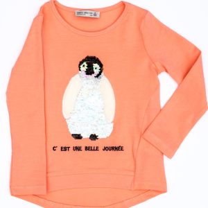 Wholesale Orange blouse for girl with penguin