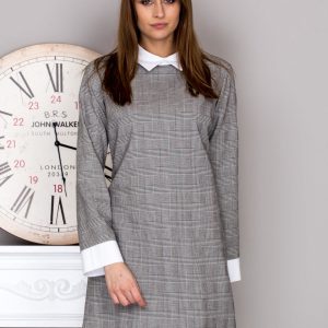 Wholesale Black and white checkered dress with collar and cuffs