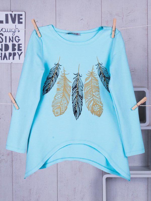 Wholesale Turquoise tunic for a girl with feathers