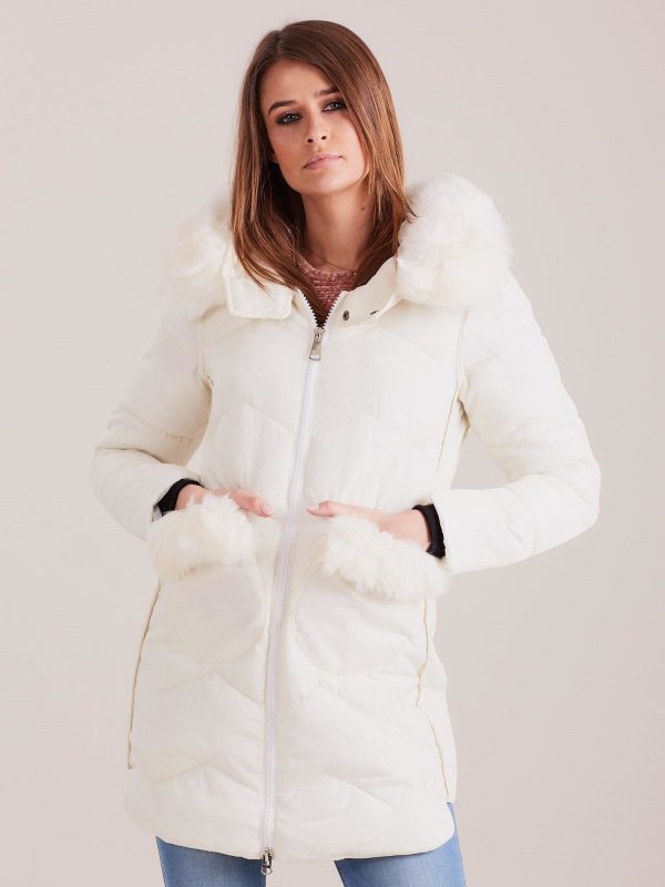 Wholesale Ecru winter jacket with fur trim