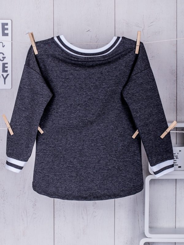 Wholesale Dark gray V-neck girls sweatshirt with welts