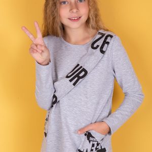 Wholesale Grey tunic for girl with print on pockets