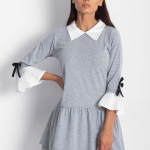 Wholesale Light grey dress with collar and bows