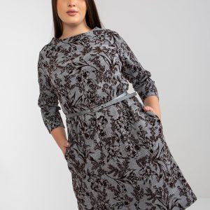 Wholesale Brown Elegant Plus Size Dress With Velour Patterns