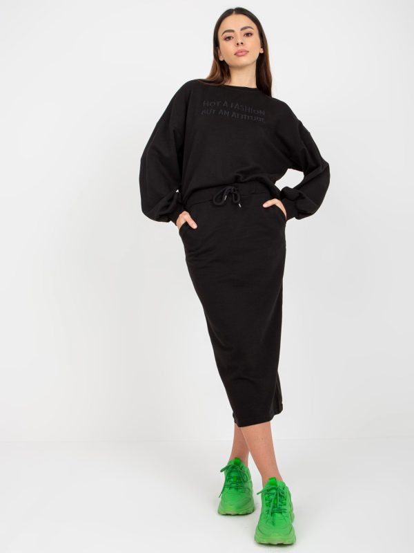 Wholesale Black Women's Tracksuit with Louisa Midi Skirt