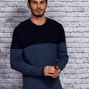 Wholesale Blue men's sweater with braided module