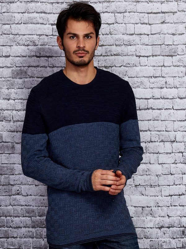 Wholesale Blue men's sweater with braided module