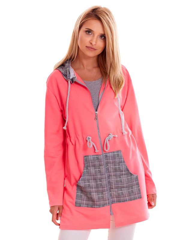 Wholesale Fluo pink sweatshirt with hoodie and welts