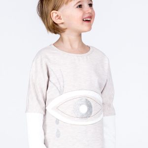 Wholesale Beige cotton girl sweatshirt with eye and quilting