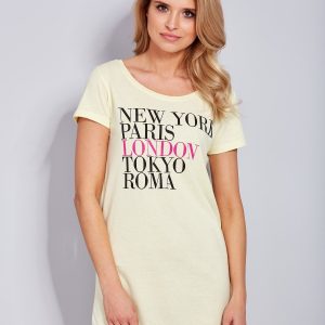 Wholesale Bright yellow cotton nightgown with city names