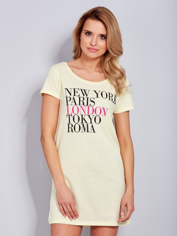 Wholesale Bright yellow cotton nightgown with city names