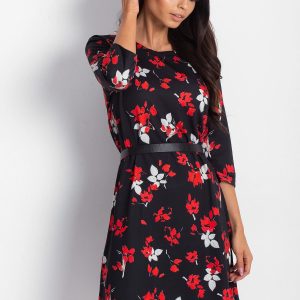 Wholesale Black Loose Dress with Red Flowers