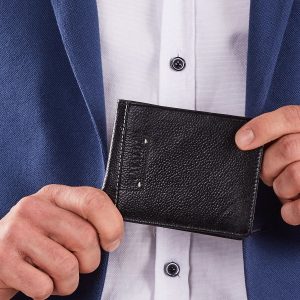 Wholesale Men's Wallet Black Leather Horizontal