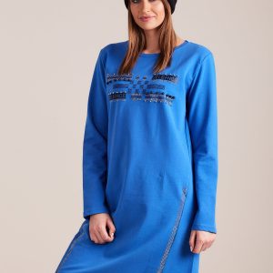 Wholesale Blue sweatshirt dress with applique