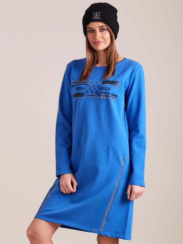 Wholesale Blue sweatshirt dress with applique