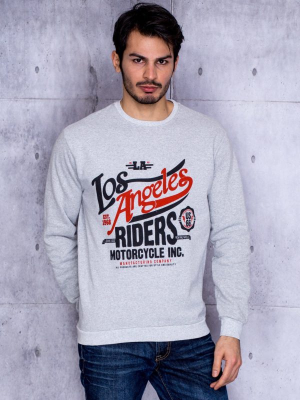 Wholesale Grey sweatshirt for men with text print and welts