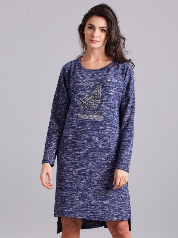 Wholesale Blue asymmetrical dress with appliqué