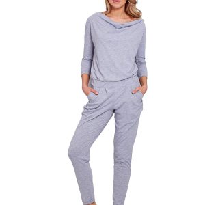 Wholesale Cotton Light Grey Boat Neckline Jumpsuit